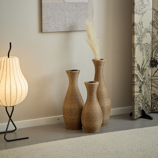 3 Piece Artificial Rattan Floor Vase Set Decorative Accent