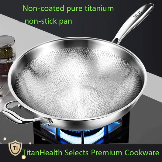 Kengqiang Pure Titanium Frying Pan Uncoated Non Stick Pan Titanium Alloy Wok