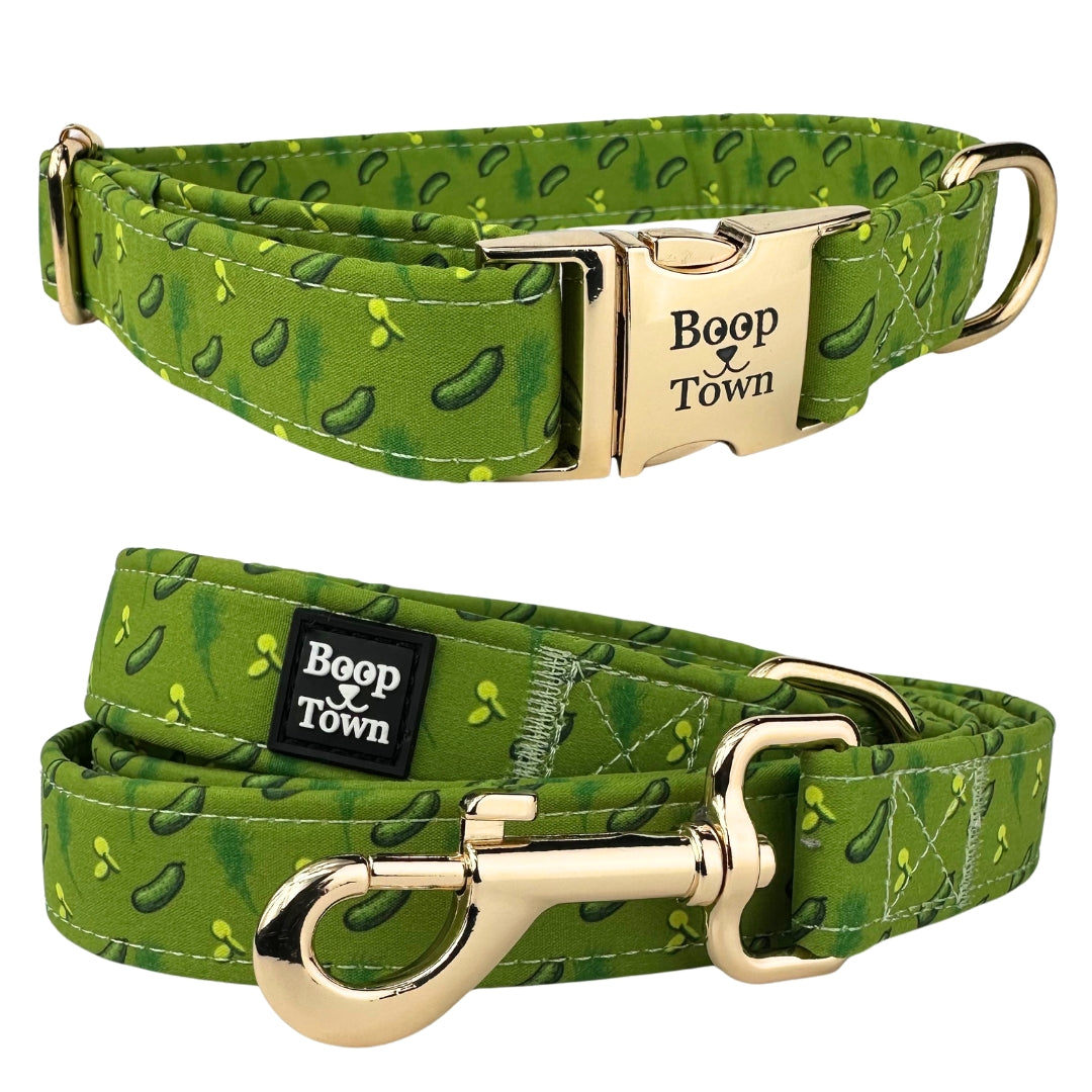 Boop Town Matching Dog Collar and Leash Set - Soft Cotton & Heavy Duty Nylon Core