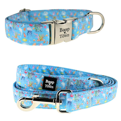 Boop Town Matching Dog Collar and Leash Set - Soft Cotton & Heavy Duty Nylon Core