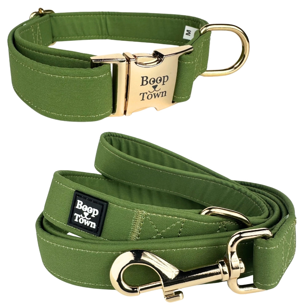 Boop Town Matching Dog Collar and Leash Set - Soft Cotton & Heavy Duty Nylon Core