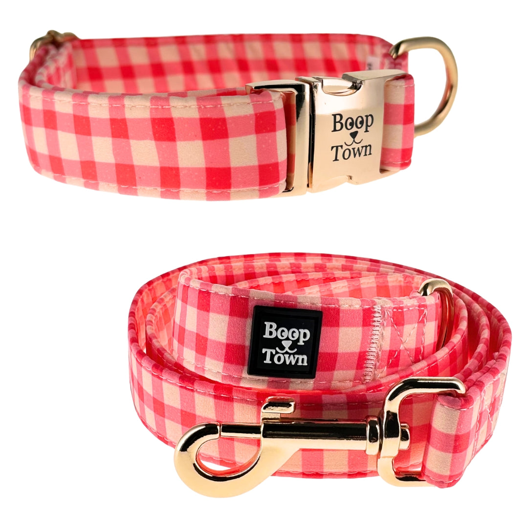 Boop Town Matching Dog Collar and Leash Set - Soft Cotton & Heavy Duty Nylon Core