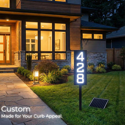 Solar Powered Staked House Number Sign – Illuminated Outdoor Address Sign