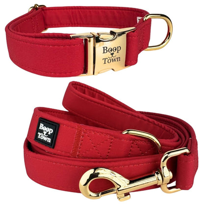 Boop Town Matching Dog Collar and Leash Set - Soft Cotton & Heavy Duty Nylon Core