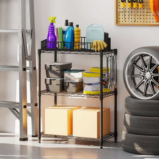 3-Tier Metal Storage Shelving Unit with V-Shaped Wire Rack