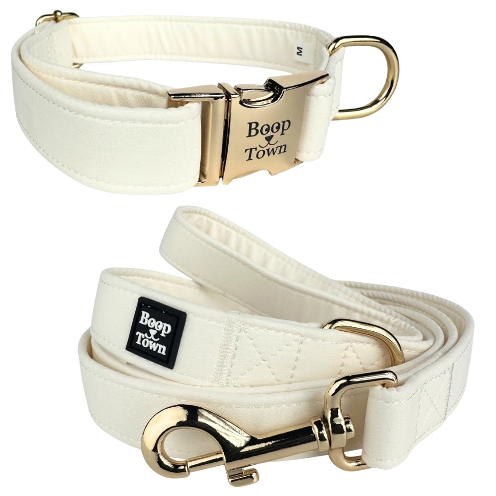 Boop Town Matching Dog Collar and Leash Set - Soft Cotton & Heavy Duty Nylon Core