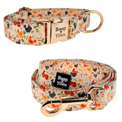 Boop Town Matching Dog Collar and Leash Set - Soft Cotton & Heavy Duty Nylon Core