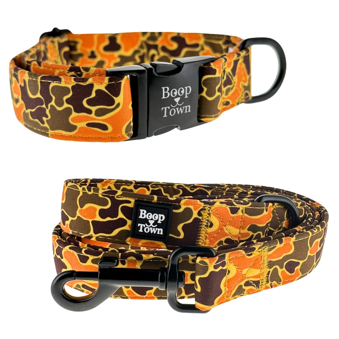 Boop Town Matching Dog Collar and Leash Set - Soft Cotton & Heavy Duty Nylon Core