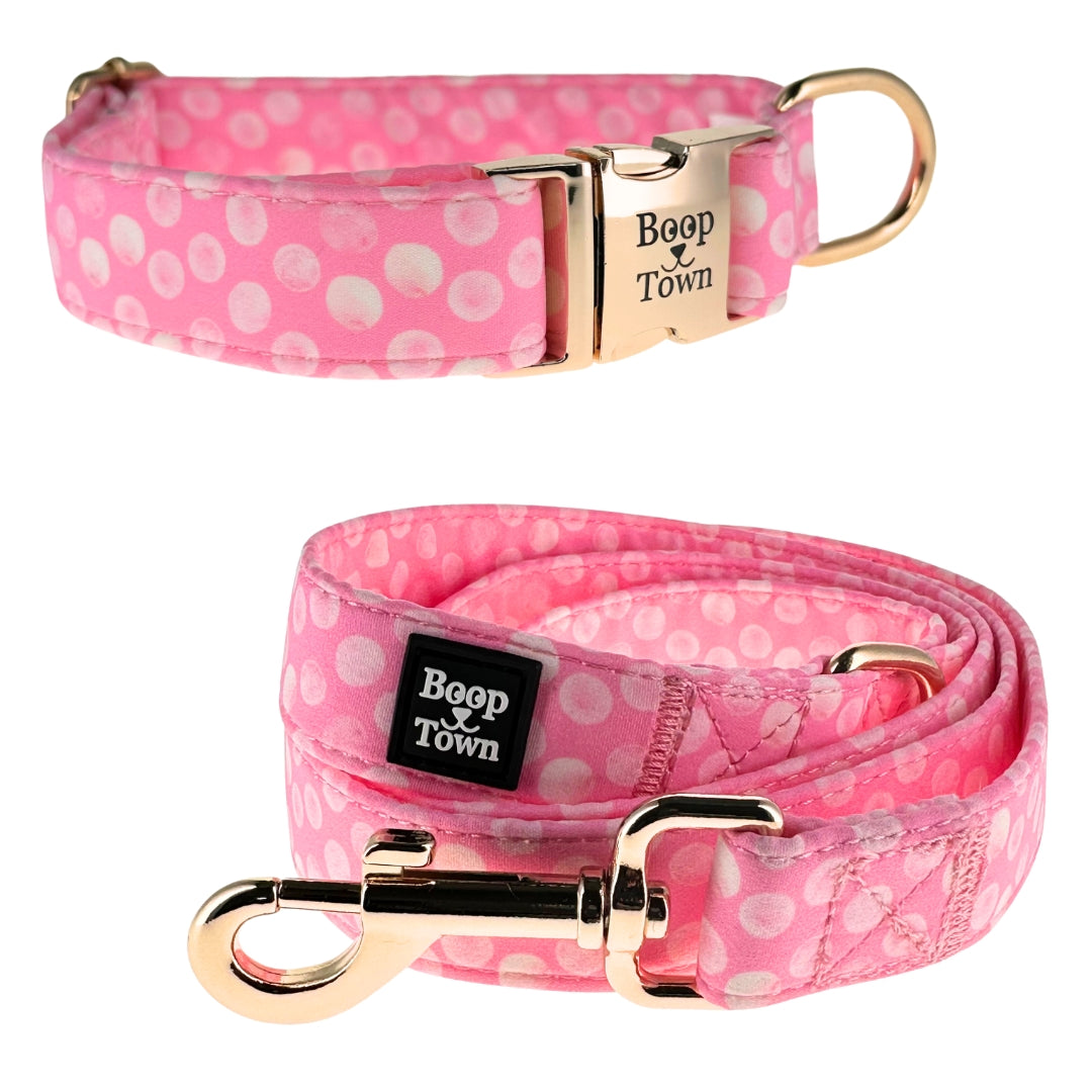 Boop Town Matching Dog Collar and Leash Set - Soft Cotton & Heavy Duty Nylon Core