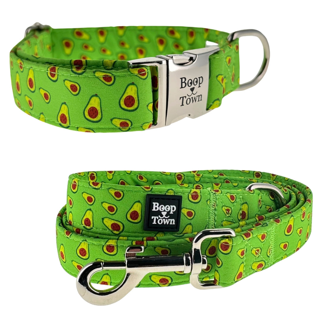 Boop Town Matching Dog Collar and Leash Set - Soft Cotton & Heavy Duty Nylon Core