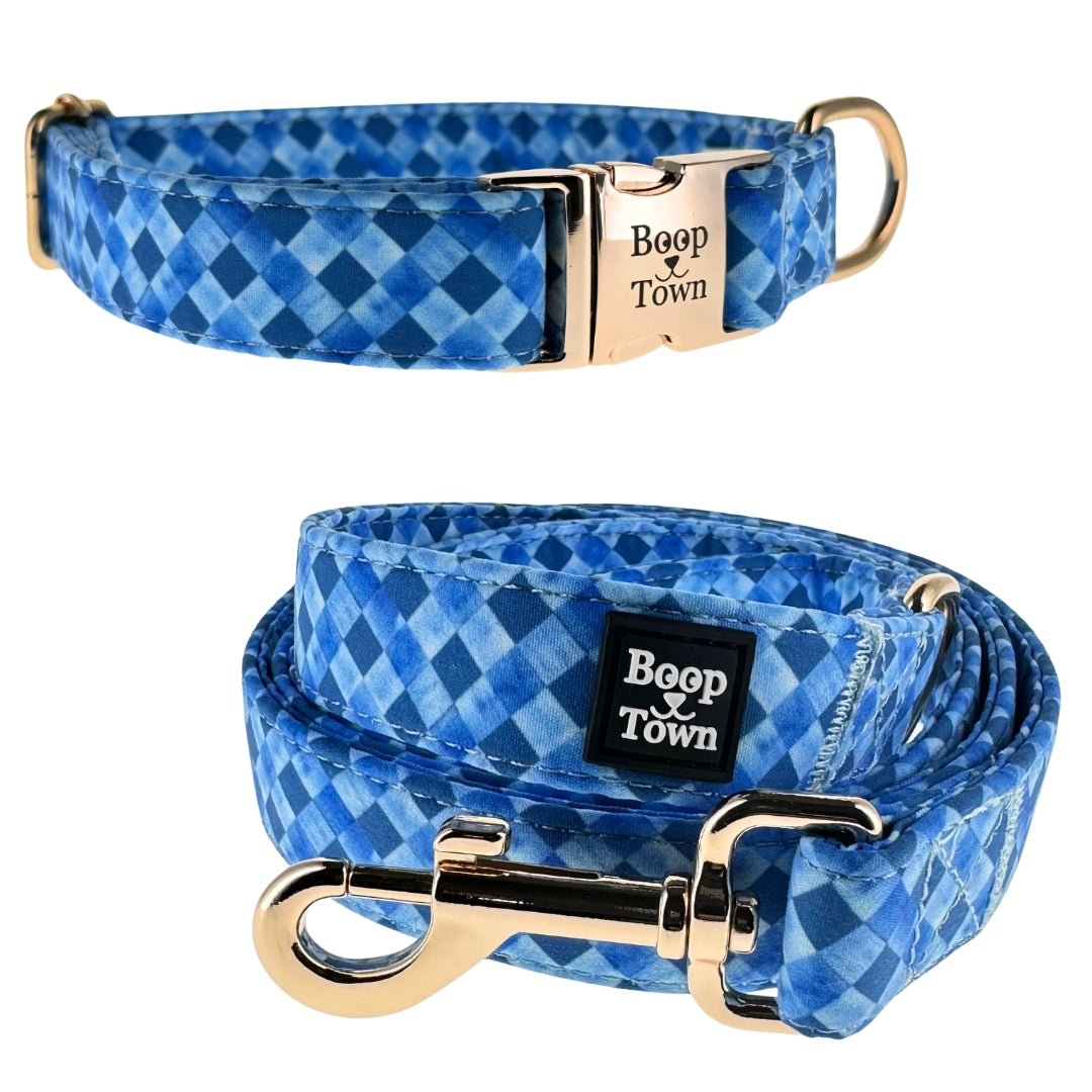 Boop Town Matching Dog Collar and Leash Set - Soft Cotton & Heavy Duty Nylon Core