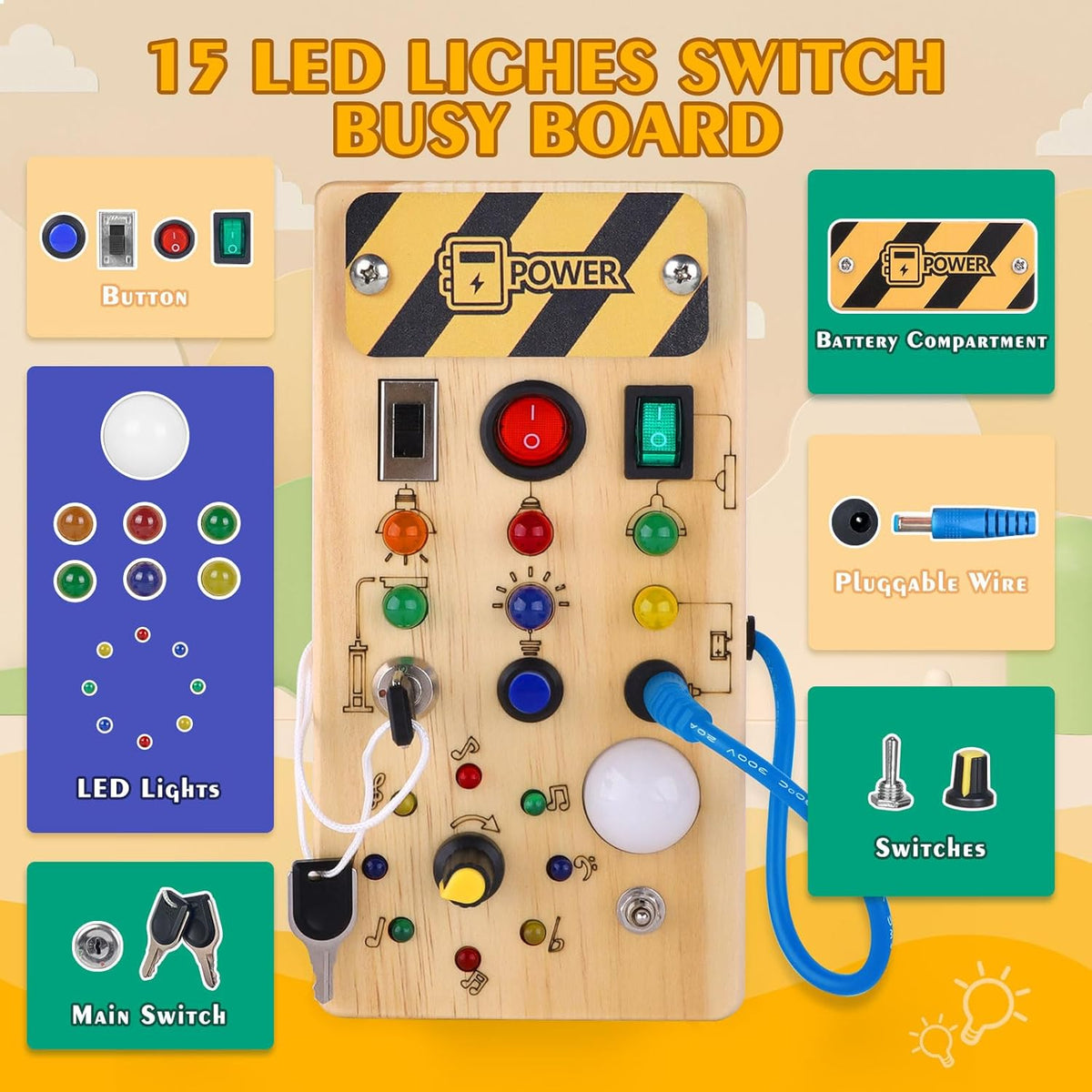 Little Explorer LED Busy Board Montessori Sensory Toy for Curious Todd Pre Schoolers