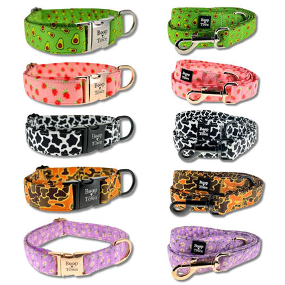 Boop Town Matching Dog Collar and Leash Set - Soft Cotton & Heavy Duty Nylon Core