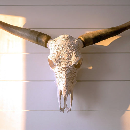 ADG42 Faux Steer Skull and Horns Western Wall Decor