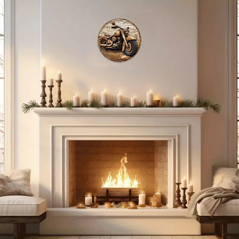 Round Faux Wooden Carved Painted Circular Wreath Sign