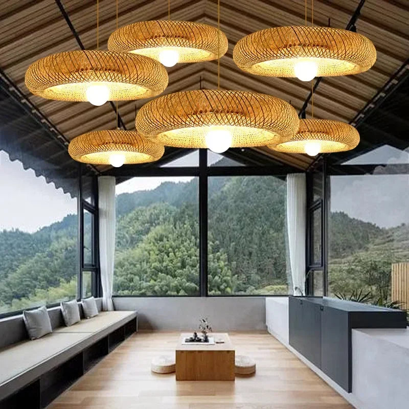 Big Size Hand Knitted Braided Rattan Wicker Hanging Lamp