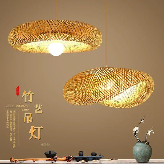 Big Size Hand Knitted Braided Rattan Wicker Hanging Lamp