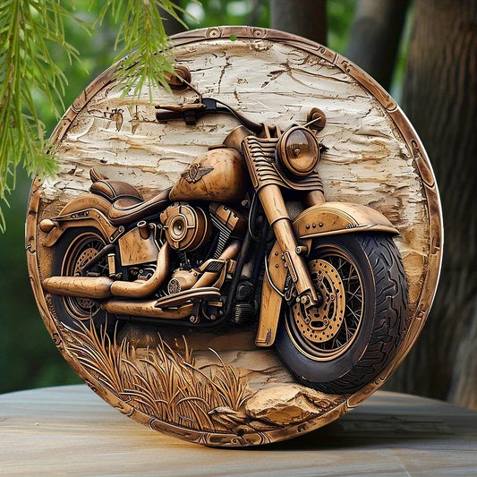 Round Faux Wooden Carved Painted Circular Wreath Sign