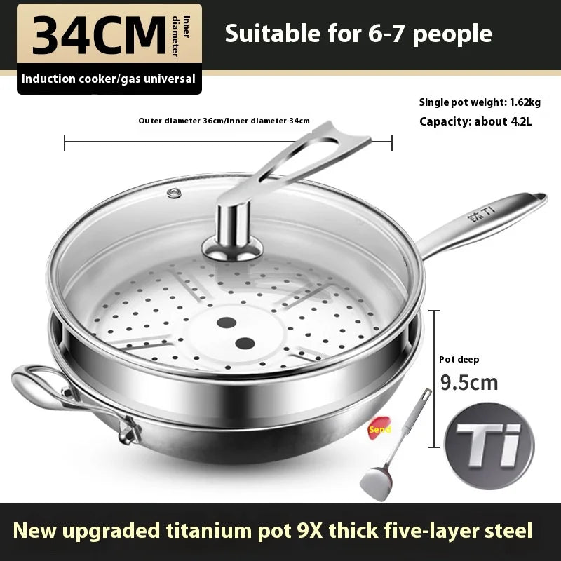 Kengqiang Pure Titanium Frying Pan Uncoated Non Stick Pan Titanium Alloy Wok