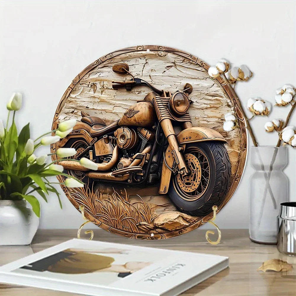 Round Faux Wooden Carved Painted Circular Wreath Sign