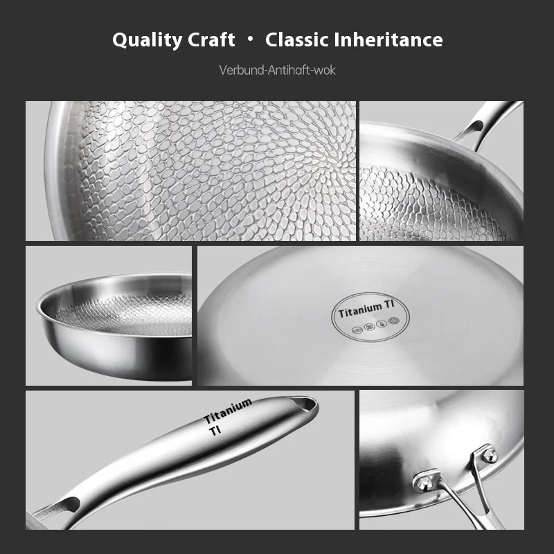 Kengqiang Pure Titanium Frying Pan Uncoated Non Stick Pan Titanium Alloy Wok