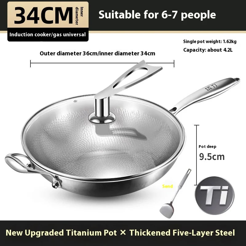 Kengqiang Pure Titanium Frying Pan Uncoated Non Stick Pan Titanium Alloy Wok