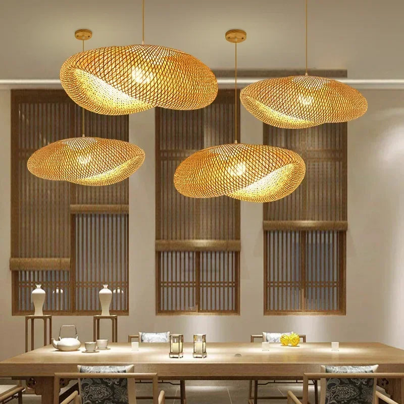 Big Size Hand Knitted Braided Rattan Wicker Hanging Lamp