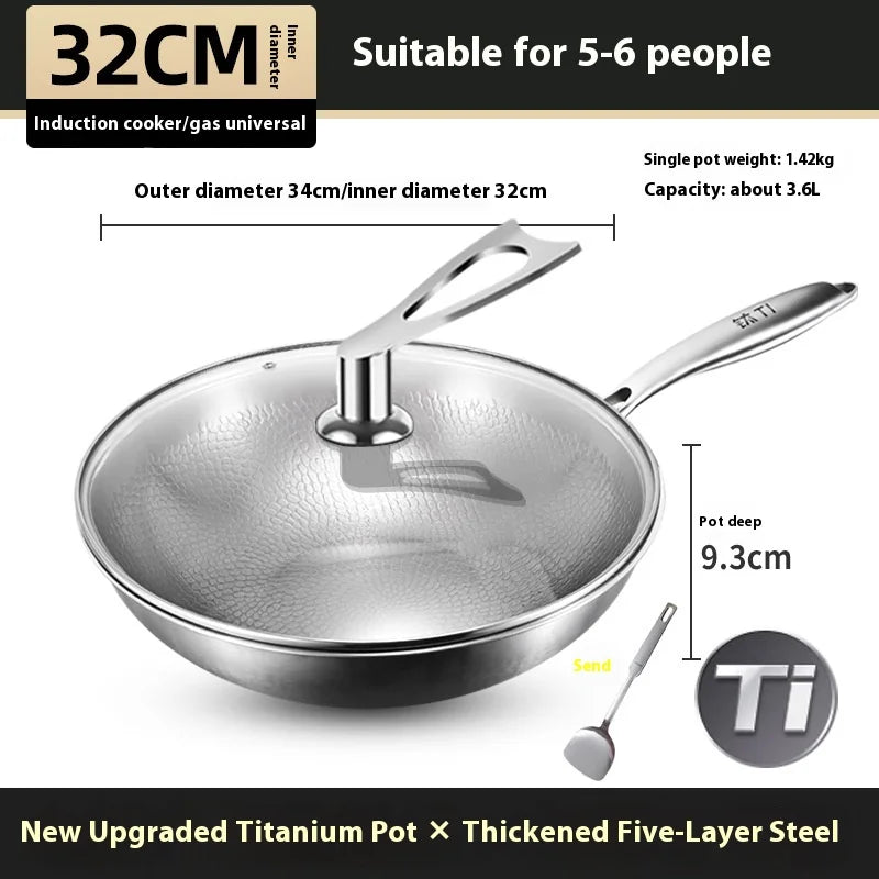 Kengqiang Pure Titanium Frying Pan Uncoated Non Stick Pan Titanium Alloy Wok
