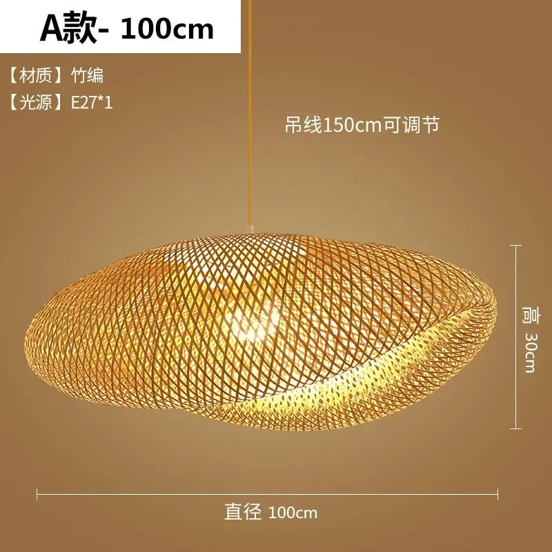 Big Size Hand Knitted Braided Rattan Wicker Hanging Lamp