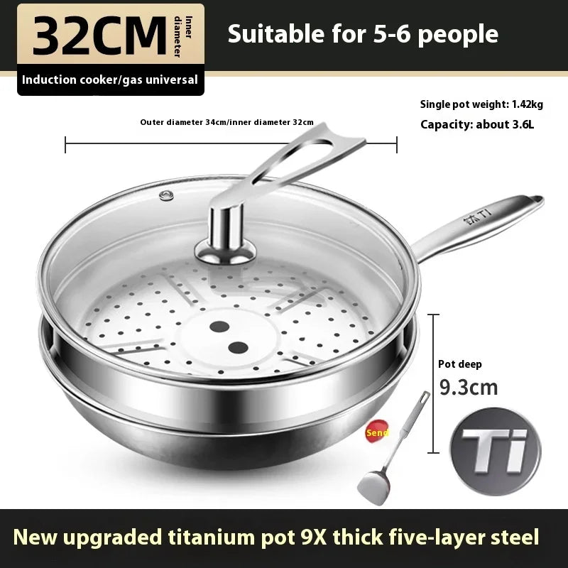 Kengqiang Pure Titanium Frying Pan Uncoated Non Stick Pan Titanium Alloy Wok