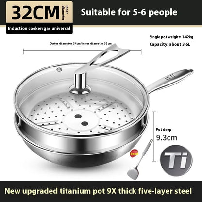 Kengqiang Pure Titanium Frying Pan Uncoated Non Stick Pan Titanium Alloy Wok