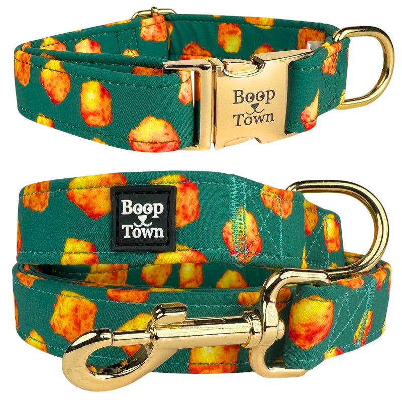 Boop Town Matching Dog Collar and Leash Set - Soft Cotton & Heavy Duty Nylon Core