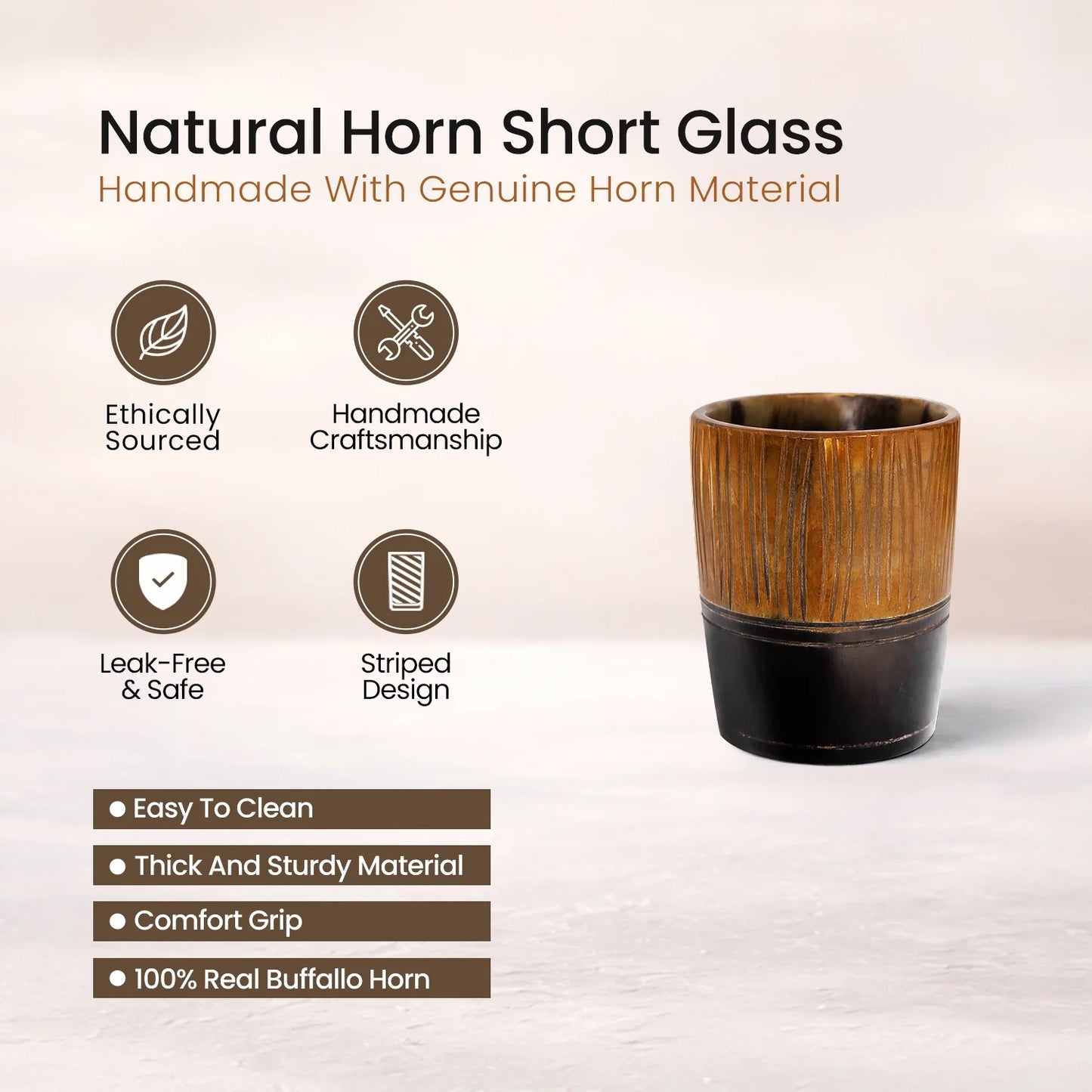 Whiskey Shot Cups Set Strips Pattern Real Ox Horn 6.5 oz, Pack 4, 8 & 12