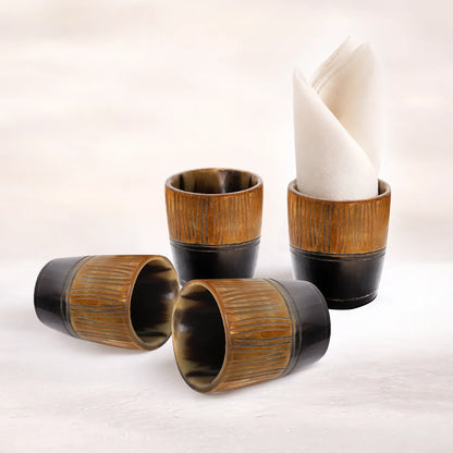 Whiskey Shot Cups Set Strips Pattern Real Ox Horn 6.5 oz, Pack 4, 8 & 12