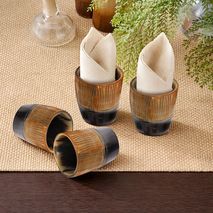 Whiskey Shot Cups Set Strips Pattern Real Ox Horn 6.5 oz, Pack 4, 8 & 12