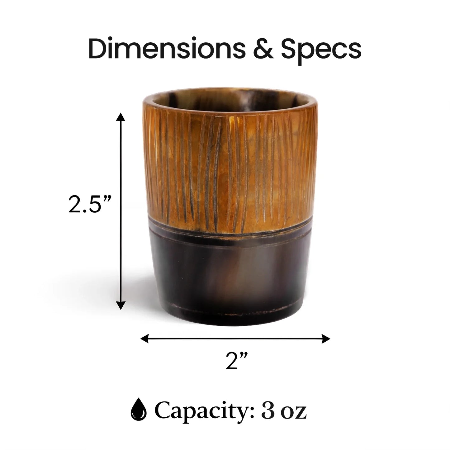 Whiskey Shot Cups Set Strips Pattern Real Ox Horn 6.5 oz, Pack 4, 8 & 12