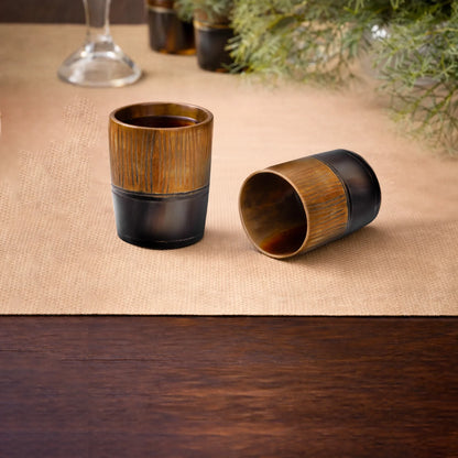 Whiskey Shot Cups Set Strips Pattern Real Ox Horn 6.5 oz, Pack 4, 8 & 12