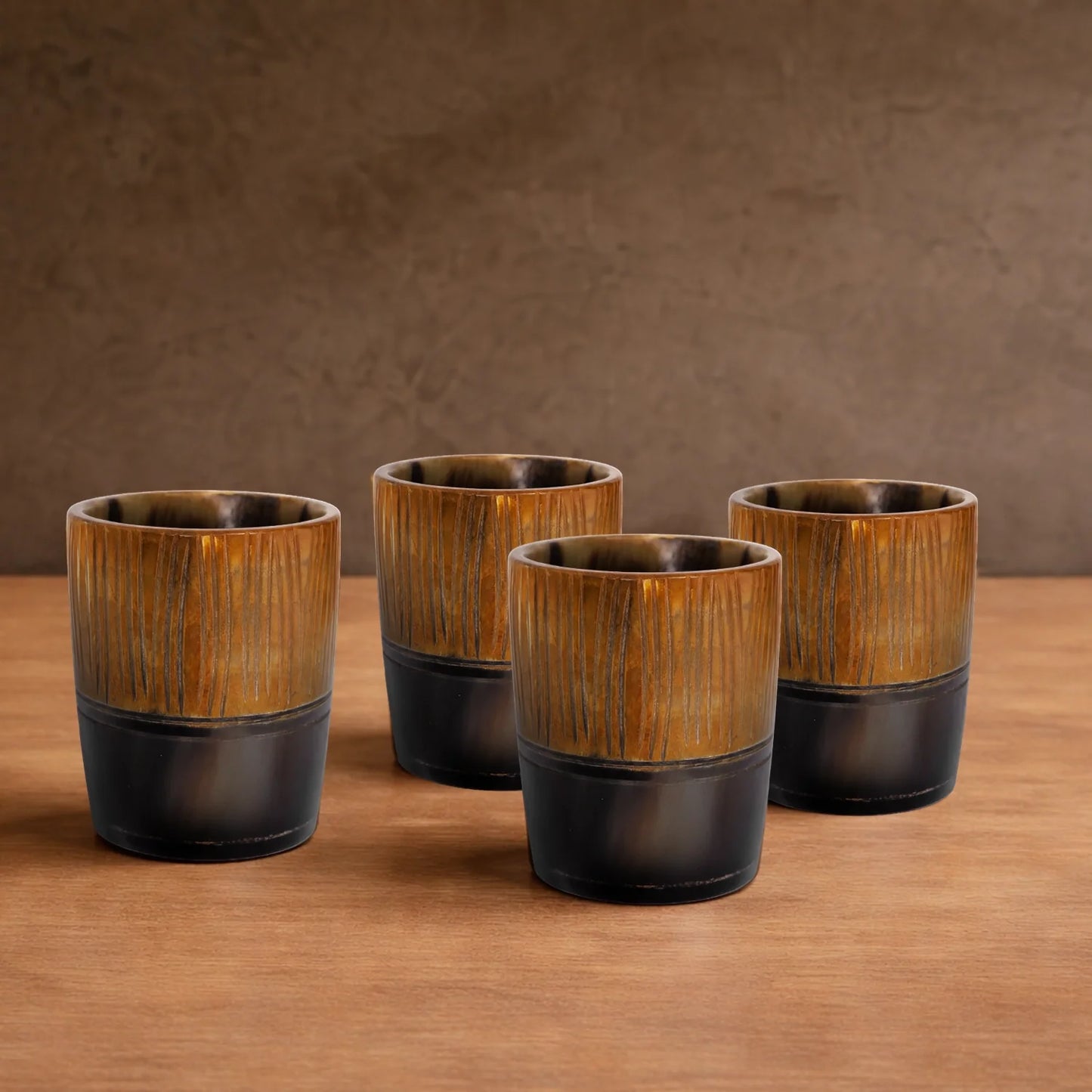 Whiskey Shot Cups Set Strips Pattern Real Ox Horn 6.5 oz, Pack 4, 8 & 12