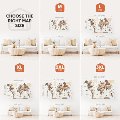3D Wooden World Map Smokey