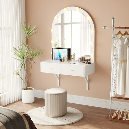 Floating Makeup Vanity Desk with Mirror & 3-Color Lights