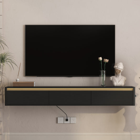Floating TV Stand with LED Lights & Power Outlet