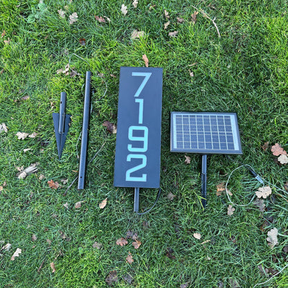 Solar Powered Staked House Number Sign – Illuminated Outdoor Address Sign
