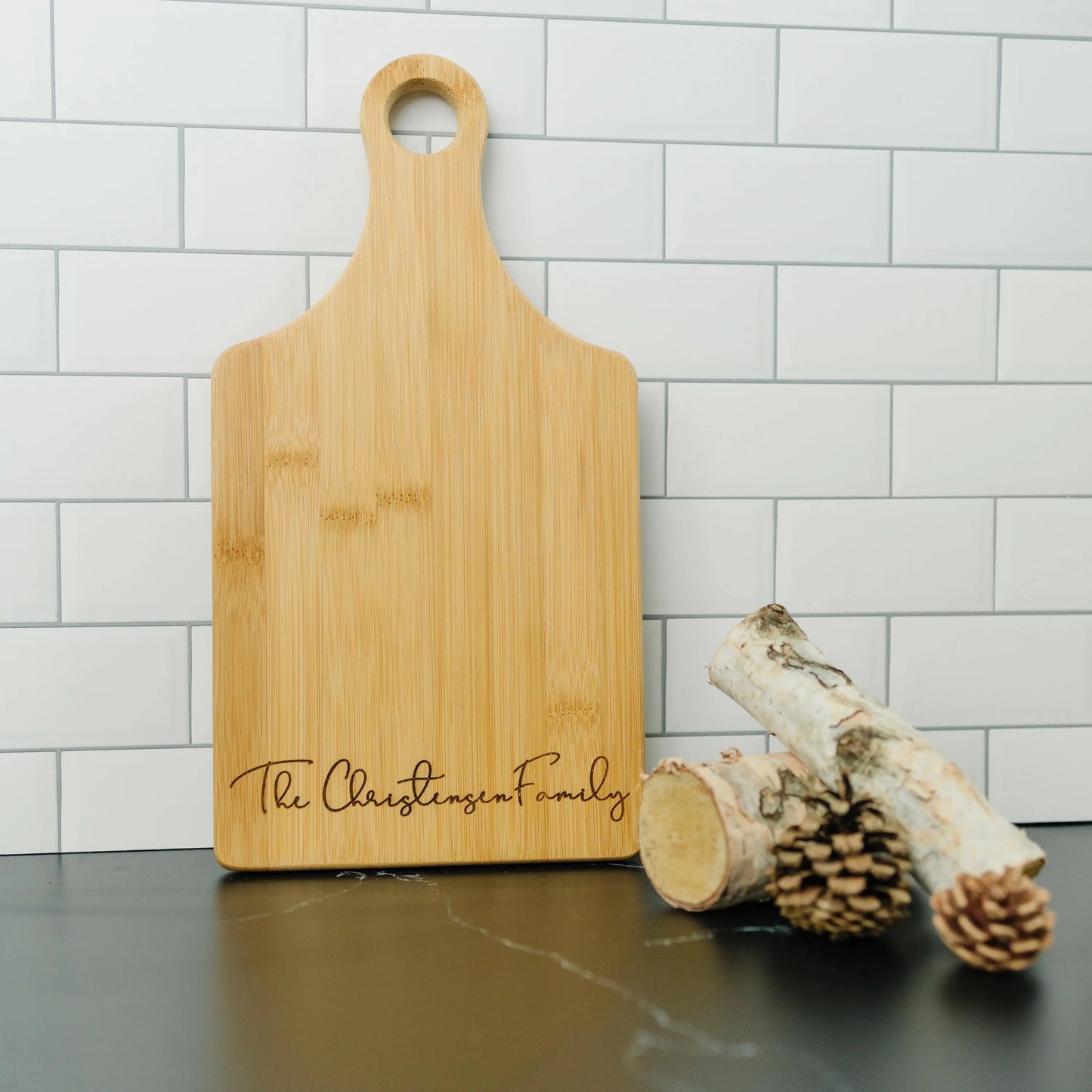 Personalized Bamboo Cutting Board with Handle Custom Kitchen Gift Wedding Gift Farmhouse Kitchen Decor Cheese Board Serving Set Housewarming