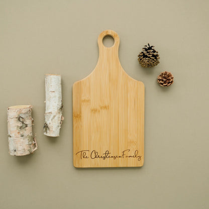 Personalized Bamboo Cutting Board with Handle Custom Kitchen Gift Wedding Gift Farmhouse Kitchen Decor Cheese Board Serving Set Housewarming
