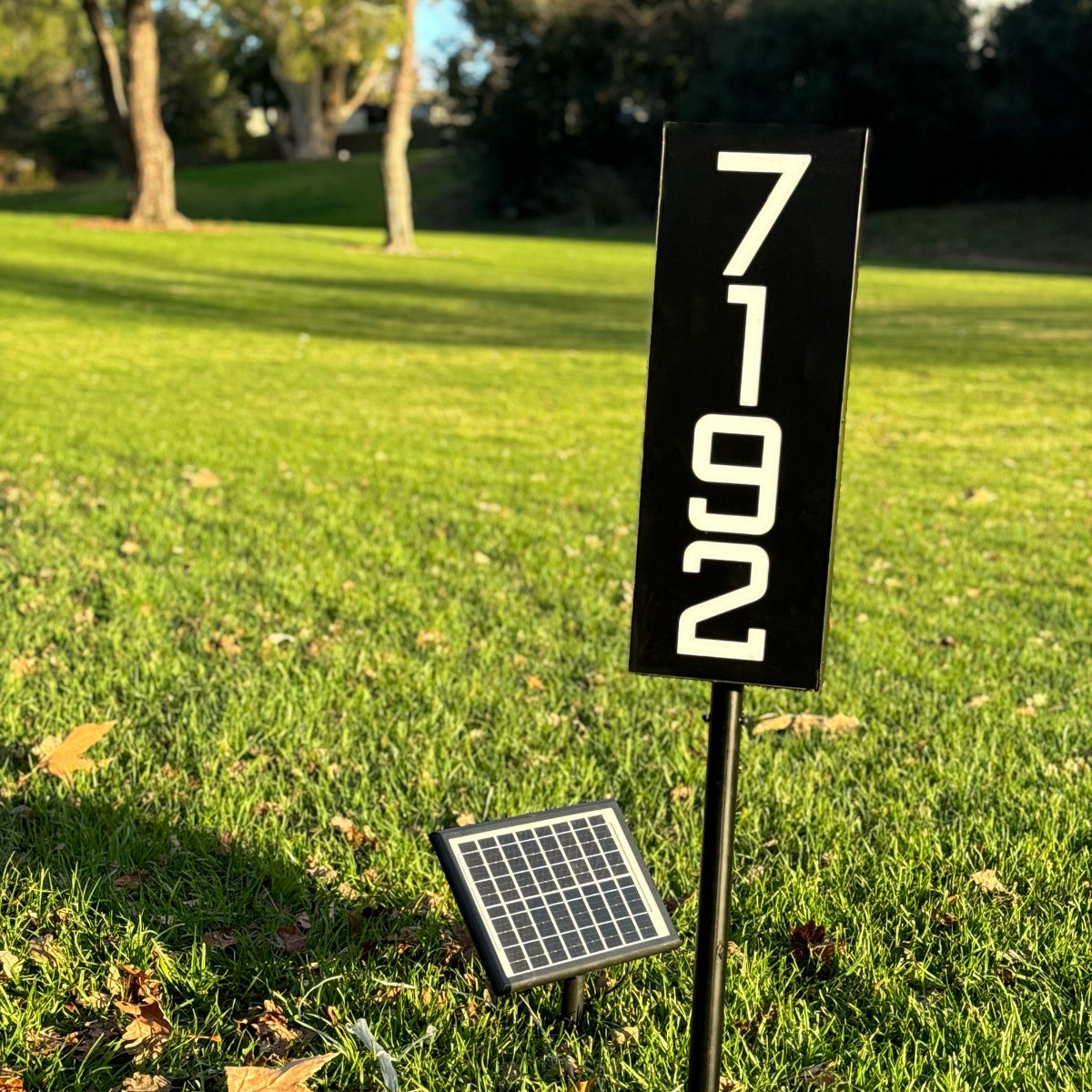 Solar Powered Staked House Number Sign – Illuminated Outdoor Address Sign