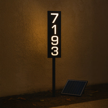 Solar Powered Staked House Number Sign – Illuminated Outdoor Address Sign